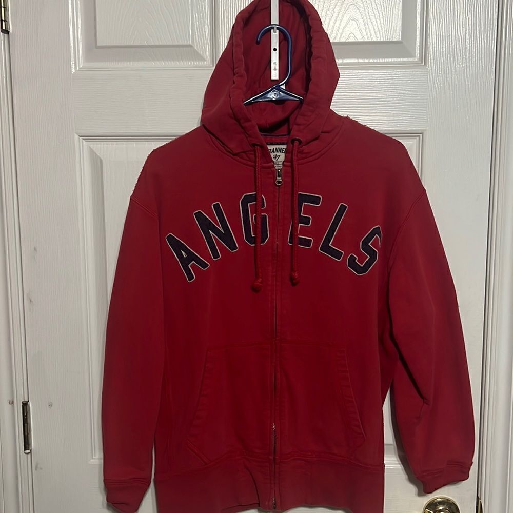 🔥🔥 Vintage ANAHEIM ANGELS MLB Full Zip Reverse Weave Hoodie Jacket - EXCELLENT
